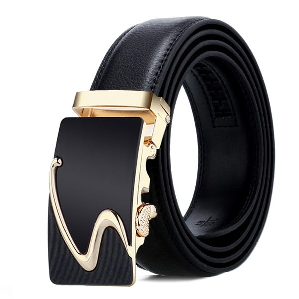 Men's Genuine Leather Solid Strap Alloy Automatic Buckle Belt