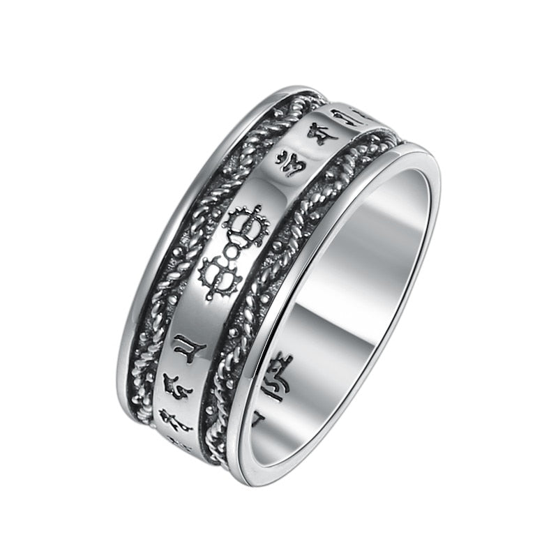 Men's 100% 925 Sterling Silver Letter Pattern Round Vintage Ring