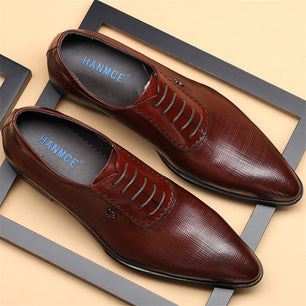 Men's Genuine Leather Pointed Toe Lace-up Closure Wedding Shoes