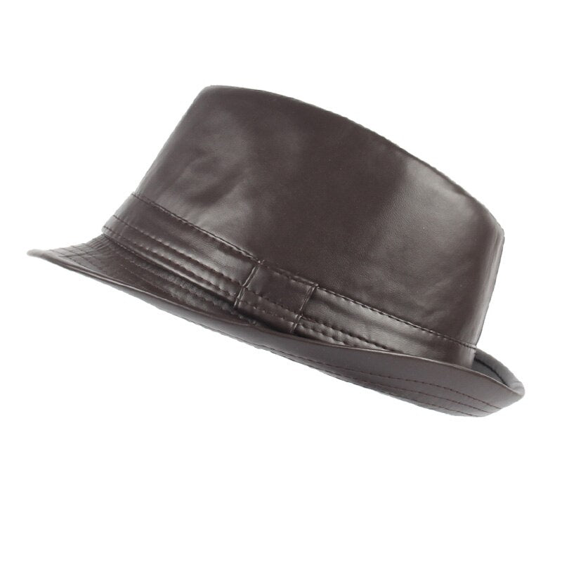 Men's Faux Leather Casual Wear Solid Pattern Warm Brim Hats