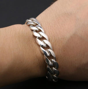 Men's 100% 925 Sterling Silver Geometric Link Chain Bracelet