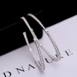 Women's 100% 925 Sterling Silver Party Zirconia Hoop Earrings