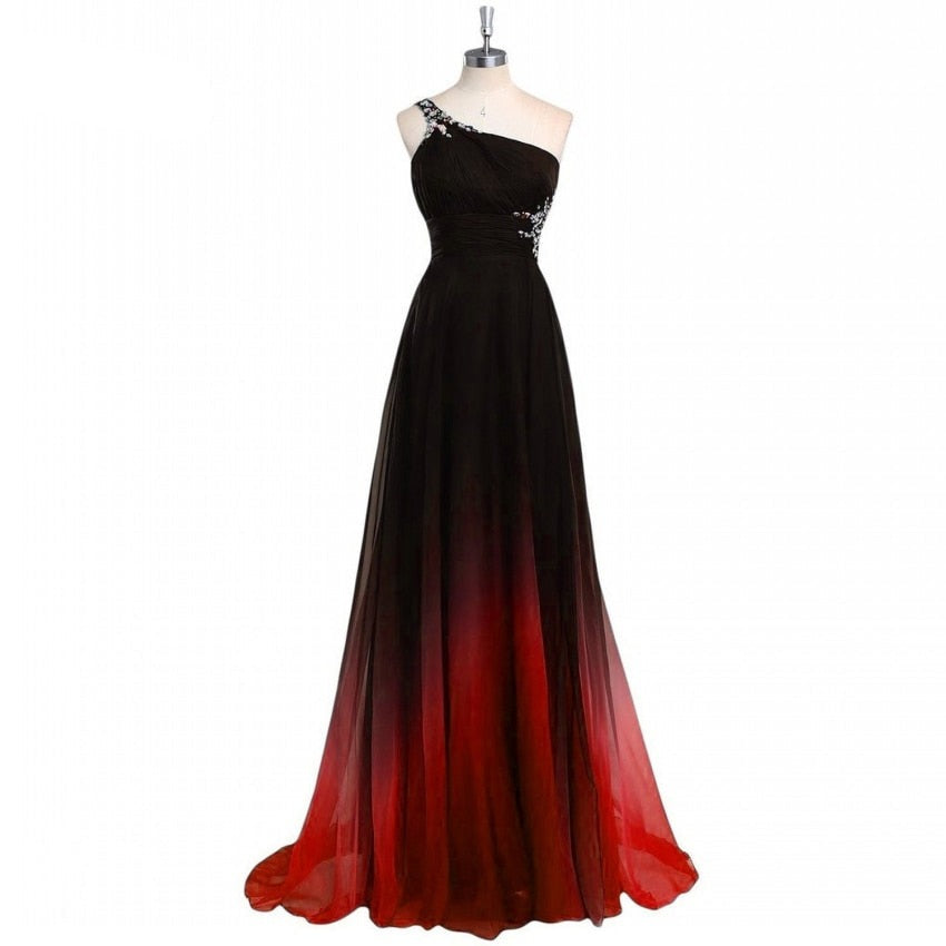 Women's One-Shoulder Sleeveless Gradient Pattern Formal Dress