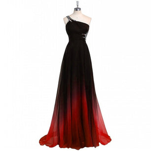 Women's One-Shoulder Sleeveless Gradient Pattern Formal Dress