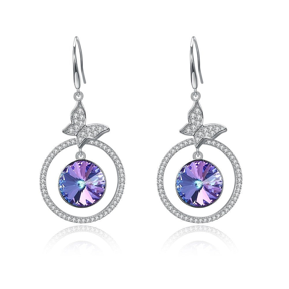 Women's 100% 925 Sterling Silver Zircon Round Drop Earrings