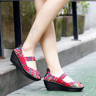 Women's Nylon Breathable Slip-On Closure Platform Woven Sandals