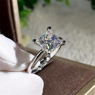 Women's 100% 925 Sterling Silver Zircon Prong Setting Bridal Ring