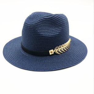 Women's Straw Sun Protection Vintage Feather Pattern Casual Hat