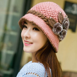 Women's Acrylic Floral Pattern Knitted Casual Wear Trendy Hat