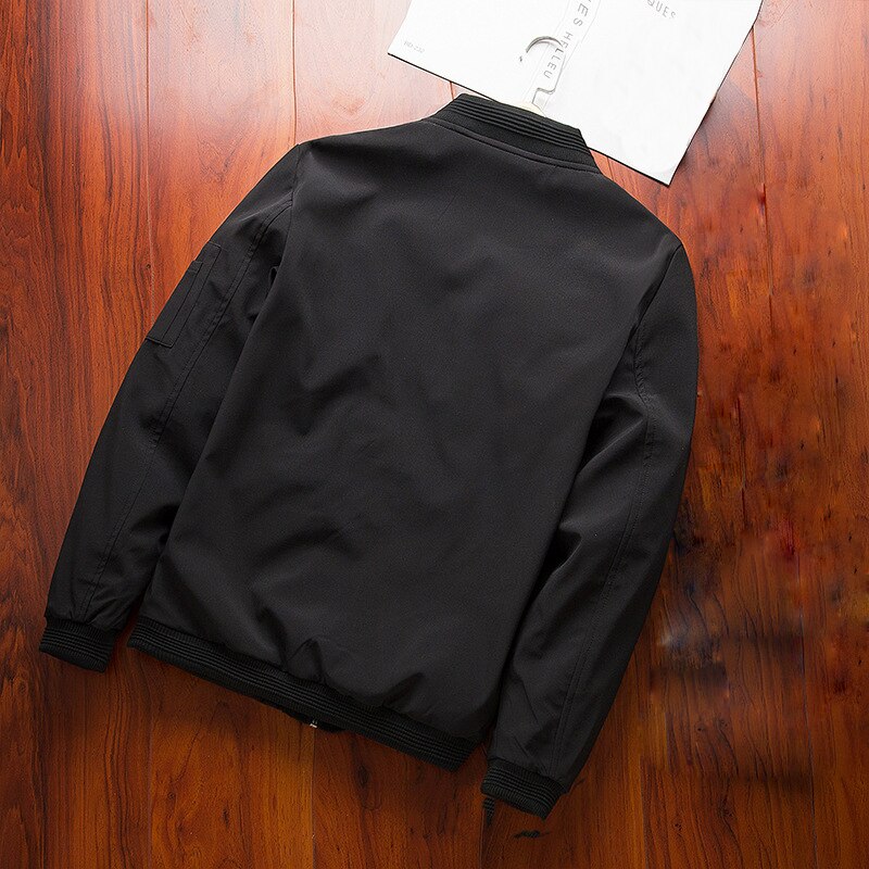 Men's Polyester Long Sleeves Zipper Closure Solid Pattern Jacket