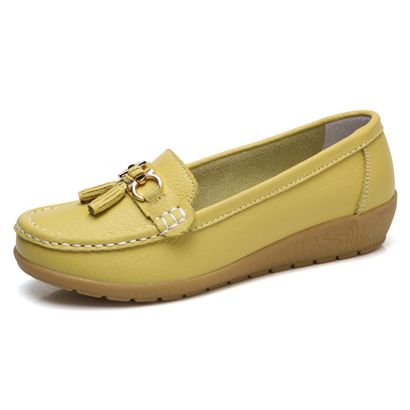 Women's Split Leather Round Toe Slip-On Casual Wear Flat Shoes