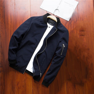 Men's Polyester Long Sleeves Zipper Closure Solid Pattern Jacket