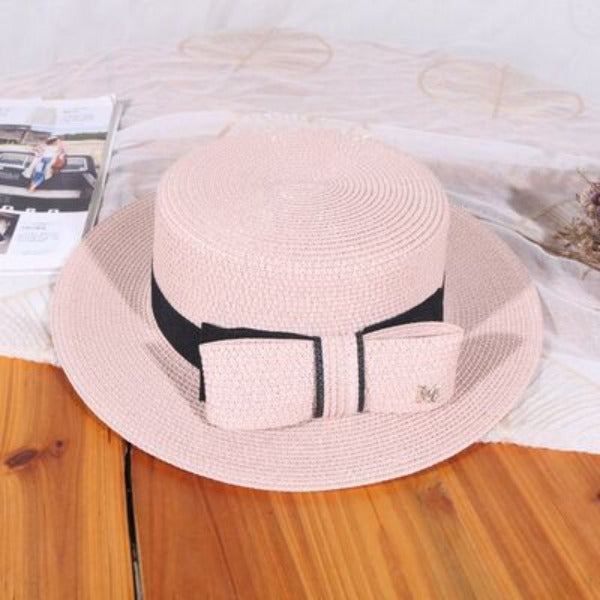 Women's Straw Bow Sun Protection Beach Elegant Letter Flat Hats