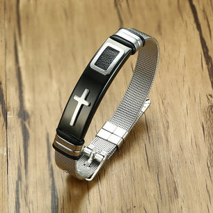 Men's Stainless Steel Toggle Clasp Cross Pattern Trendy Bracelet