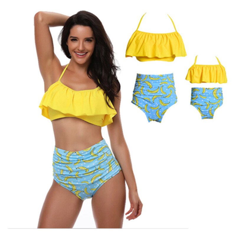 Women's Nylon Sleeveless Quick-Dry Ruffle Swimwear Bikini Set