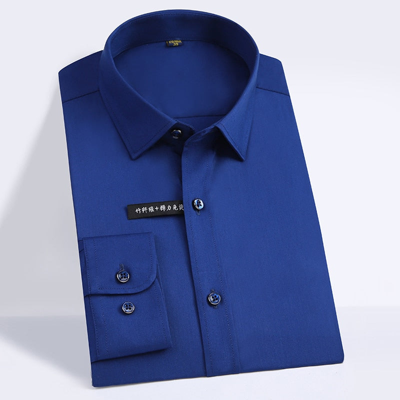 Men's Polyester Turn Down Collar Plain Pattern Formal Shirt