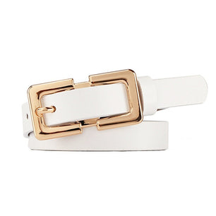 Women's Cowskin Metal Pin Buckle Closure Solid Pattern Belt