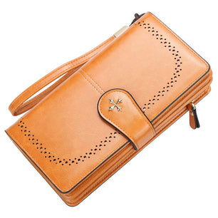 Women's PU Leather Zipper Closure Hollow Card Holder Wallet