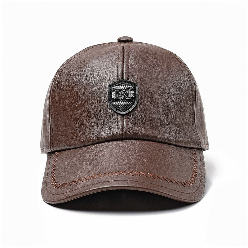 Men's Leather Adjustable Plain Pattern Snapback Vintage Caps