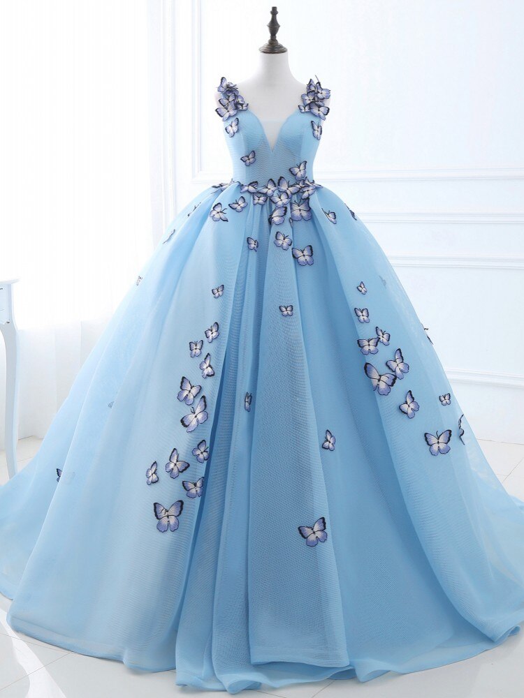 Women's Polyester Sleeveless Butterfly Pattern Formal Gown Dress