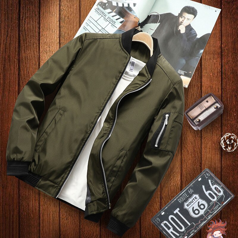 Men's Polyester Long Sleeves Zipper Closure Solid Pattern Jacket