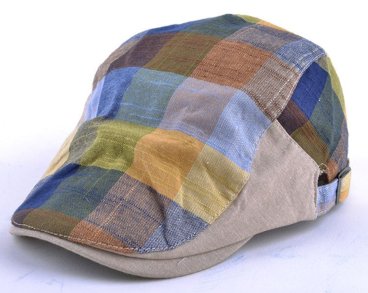 Women's Cotton Adjustable Sun Protection Plaid Visors Peaked Cap