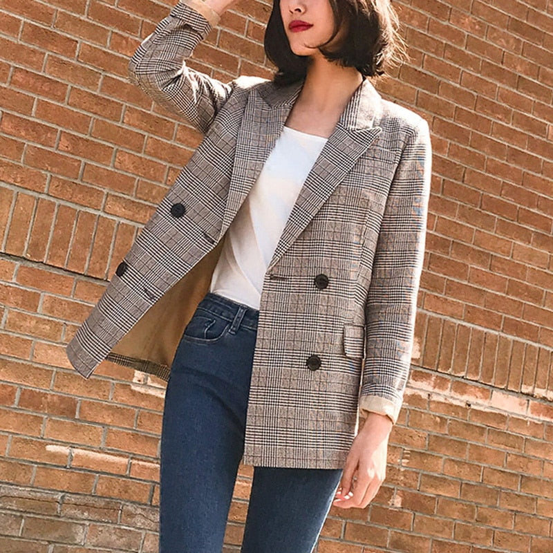 Women's Cotton Notched Full Sleeves Double Breasted Blazers