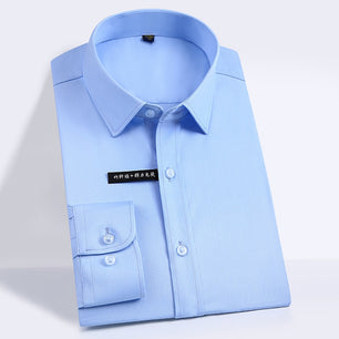 Men's Polyester Turn Down Collar Plain Pattern Formal Shirt