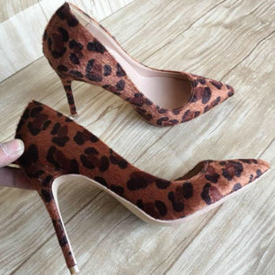 Women's PU Pointed Toe Leopard Pattern Thin High Heel Pumps Shoes