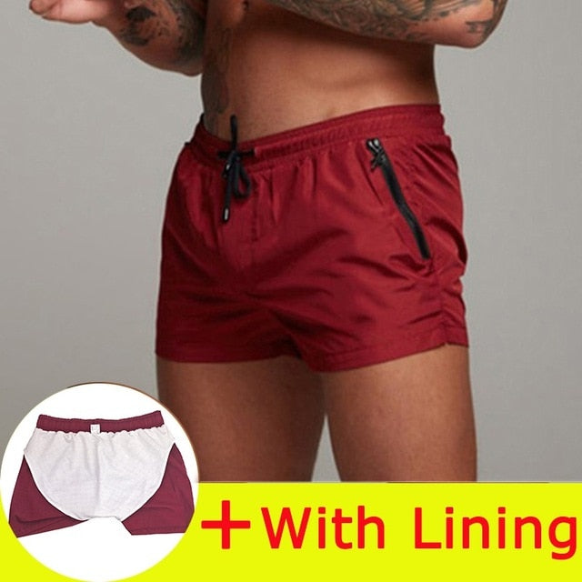 Men's Elastic Drawstring Waist Plain Quick-Dry Pocket Shorts