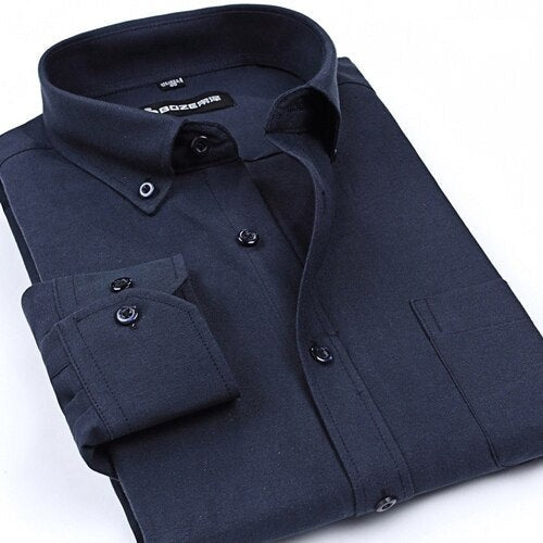 Men's Cotton Full Sleeve Turn Down Collar Plain Pattern Shirt