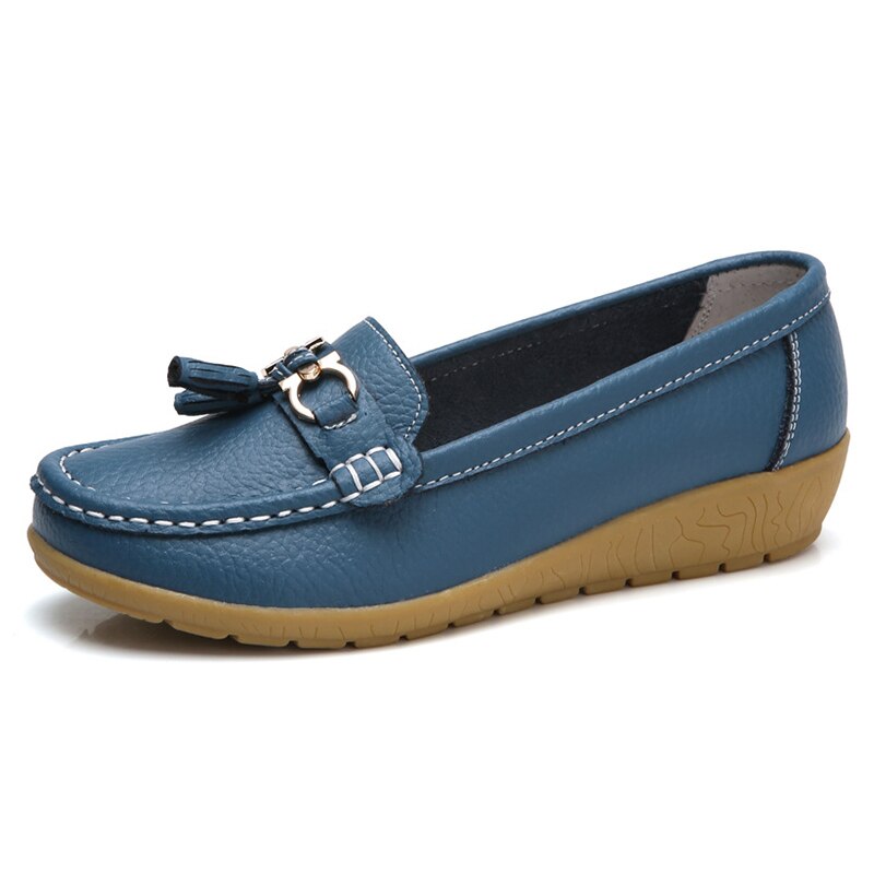 Women's Split Leather Round Toe Slip-On Casual Wear Flat Shoes