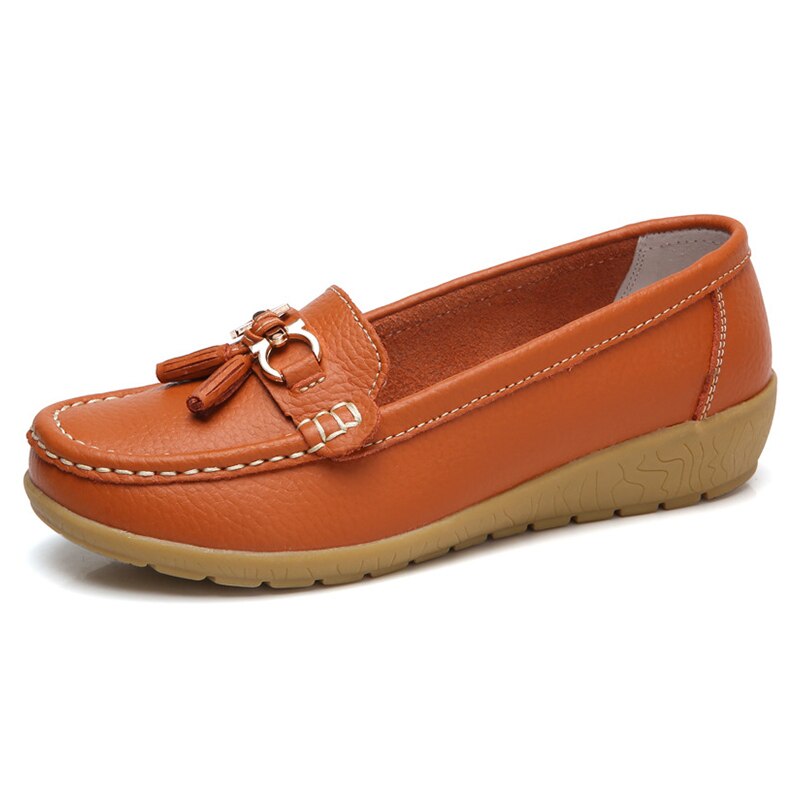 Women's Split Leather Round Toe Slip-On Casual Wear Flat Shoes