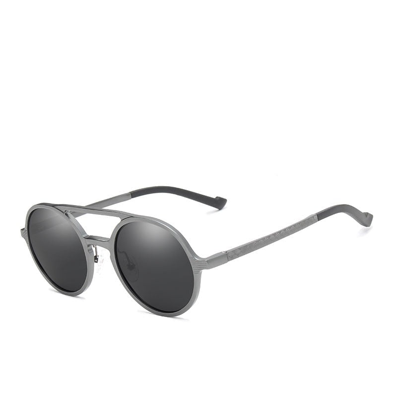 Men's Aluminum Polarized Round Pattern Steampunk Sunglasses