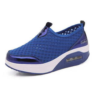 Women's PU Breathable Slip-On Mesh Outdoor Running Sports Shoes