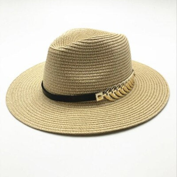 Women's Straw Sun Protection Vintage Feather Pattern Casual Hat