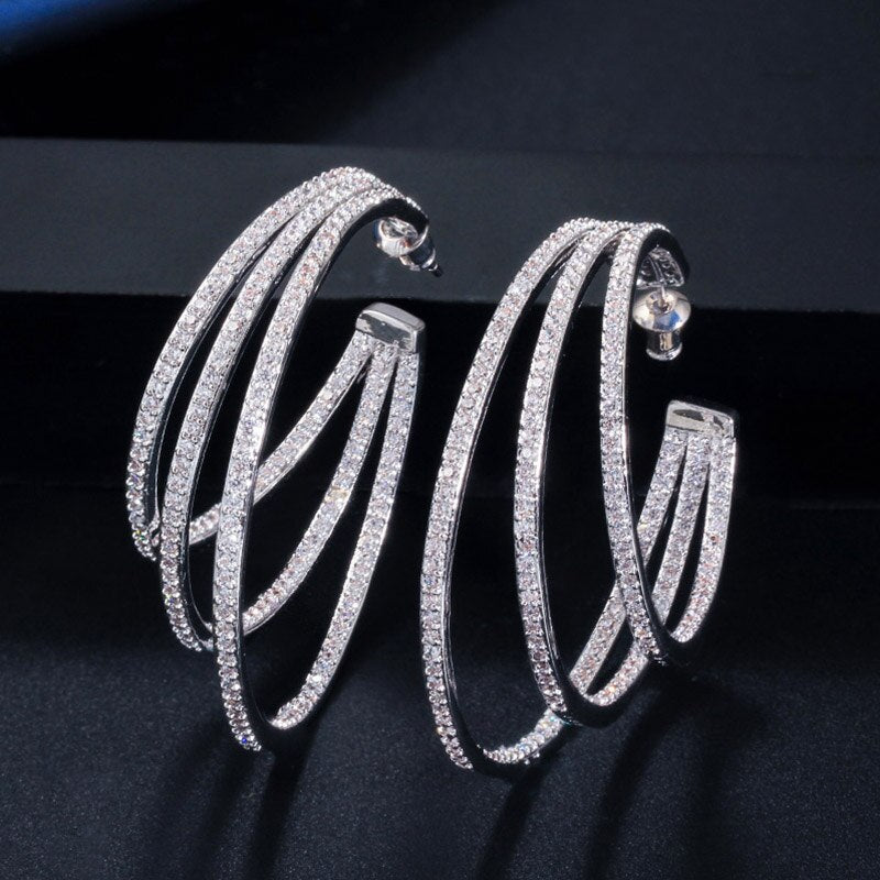 Women's Copper Cubic Zirconia Circle Round Wedding Hoop Earrings