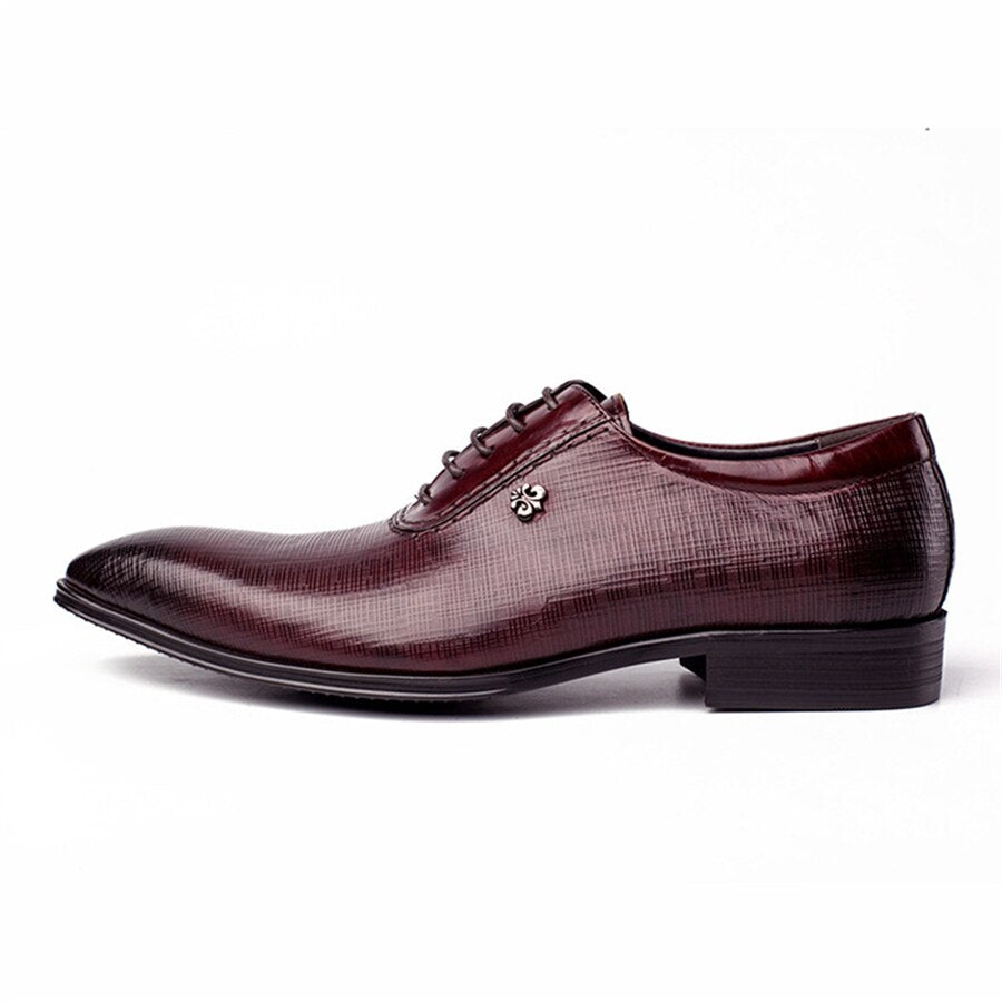 Men's Genuine Leather Pointed Toe Lace-up Closure Wedding Shoes