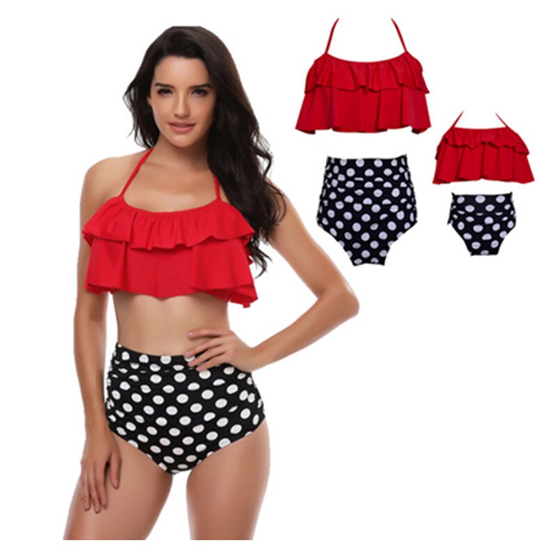 Women's Nylon Sleeveless Quick-Dry Ruffle Swimwear Bikini Set