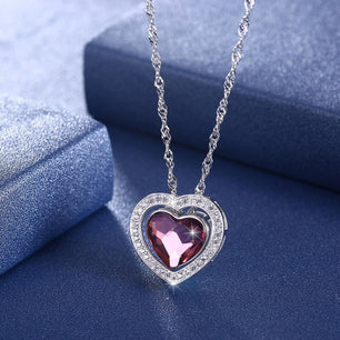 Women's 100% 925 Sterling Silver Crystal  Double Heart Necklaces