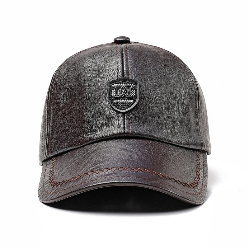 Men's Leather Adjustable Plain Pattern Snapback Vintage Caps