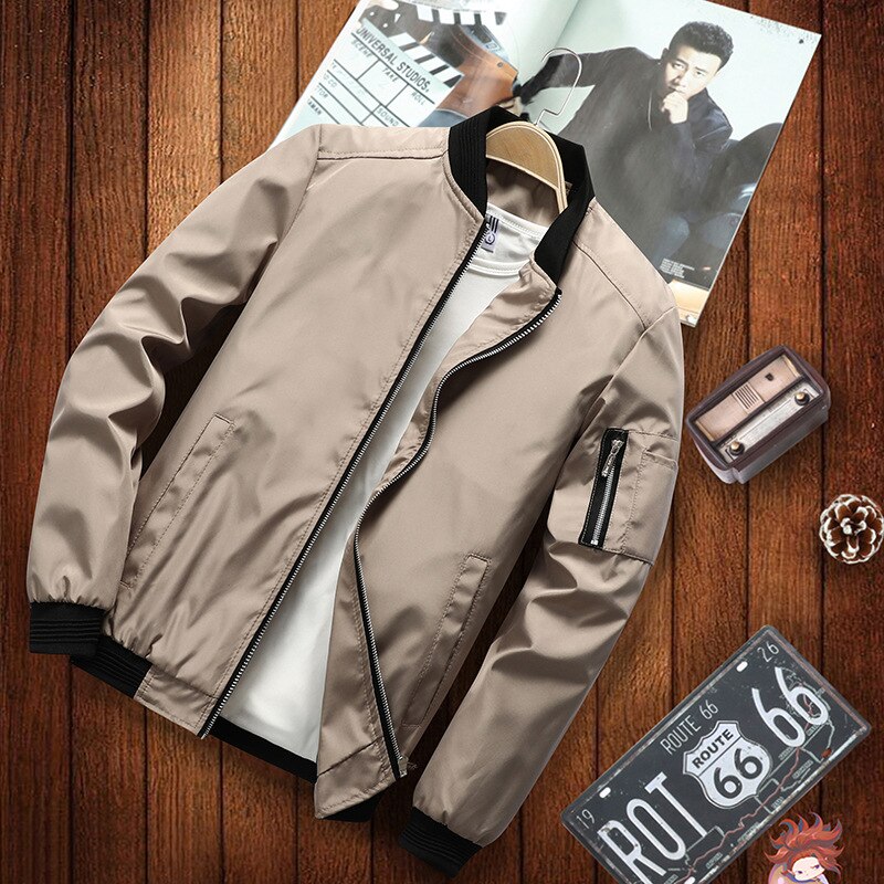 Men's Polyester Long Sleeves Zipper Closure Solid Pattern Jacket