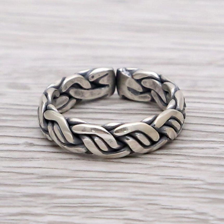 Women's 100% 925 Sterling Silver Adjustable Rope Pattern Ring