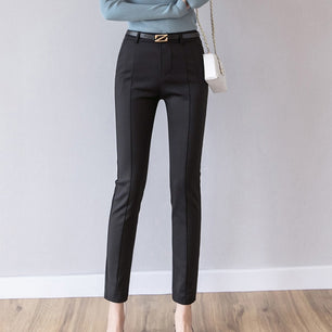 Women's Cotton High Waist Button Fly Closure Solid Formal Pants