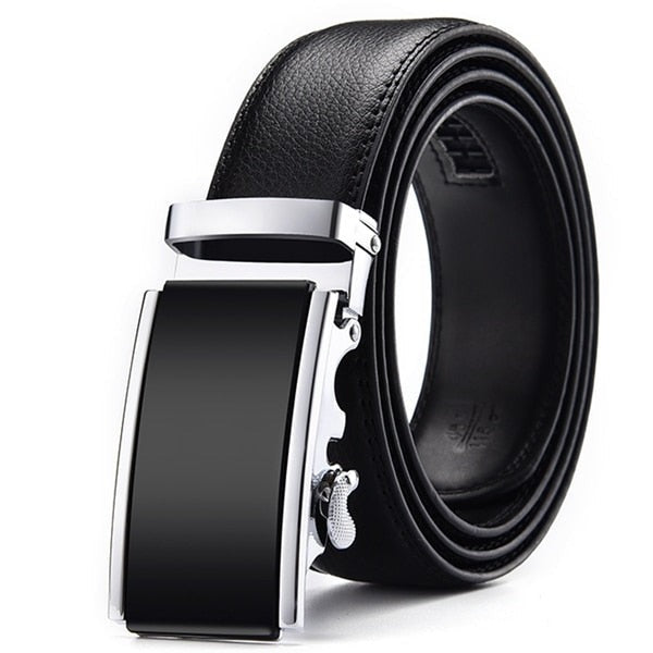 Men's Genuine Leather Solid Strap Alloy Automatic Buckle Belt