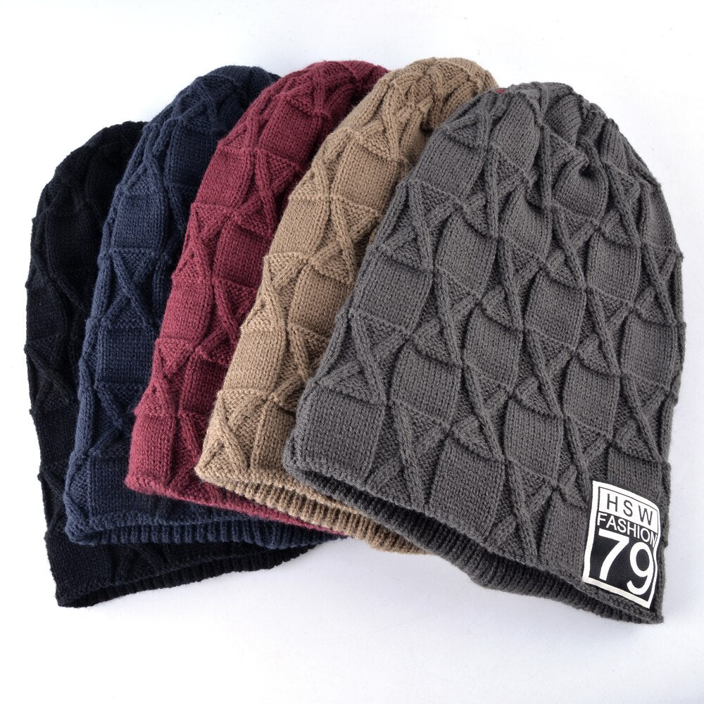 Men's Acrylic Knitted Solid Pattern Casual Skullies Winter Cap