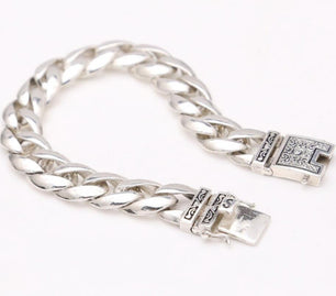 Men's 100% 925 Sterling Silver Geometric Link Chain Bracelet