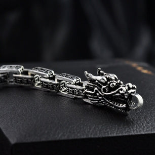 Men's 100% 925 Sterling Silver Link Chain Dragon Pattern Bracelet