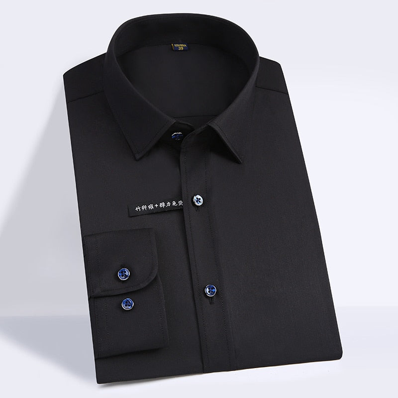 Men's Polyester Turn Down Collar Plain Pattern Formal Shirt