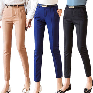 Women's Cotton High Waist Button Fly Closure Solid Formal Pants